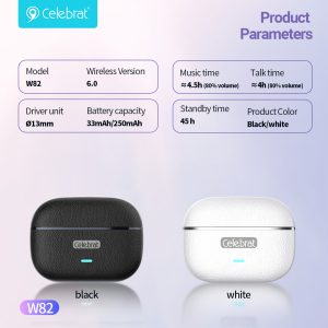 Celebrat W82 TWS - Leather & Metal Hi-Fi Earbuds Product Parameters