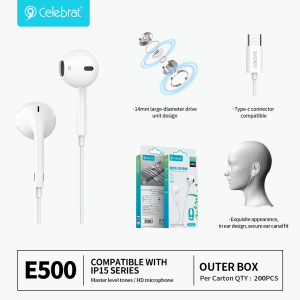 Celebrat E500 Type-C Wired Earphones with Mic On Selling