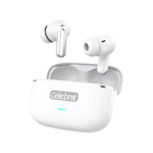 White Celebrat W82 TWS - Leather & Metal Hi-Fi Earbuds