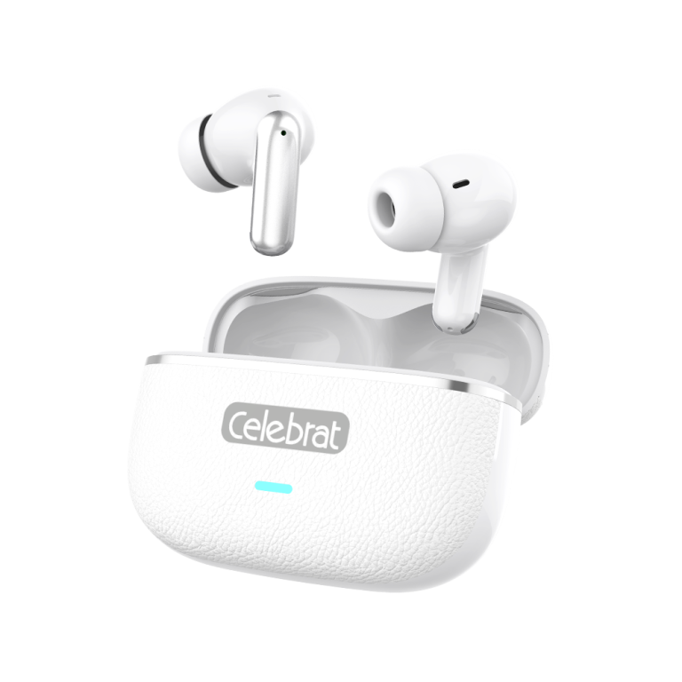 White Celebrat W82 TWS - Leather & Metal Hi-Fi Earbuds