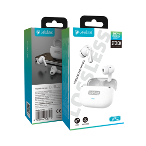 White Celebrat W82 TWS - Leather & Metal Hi-Fi Earbuds Product Packaging