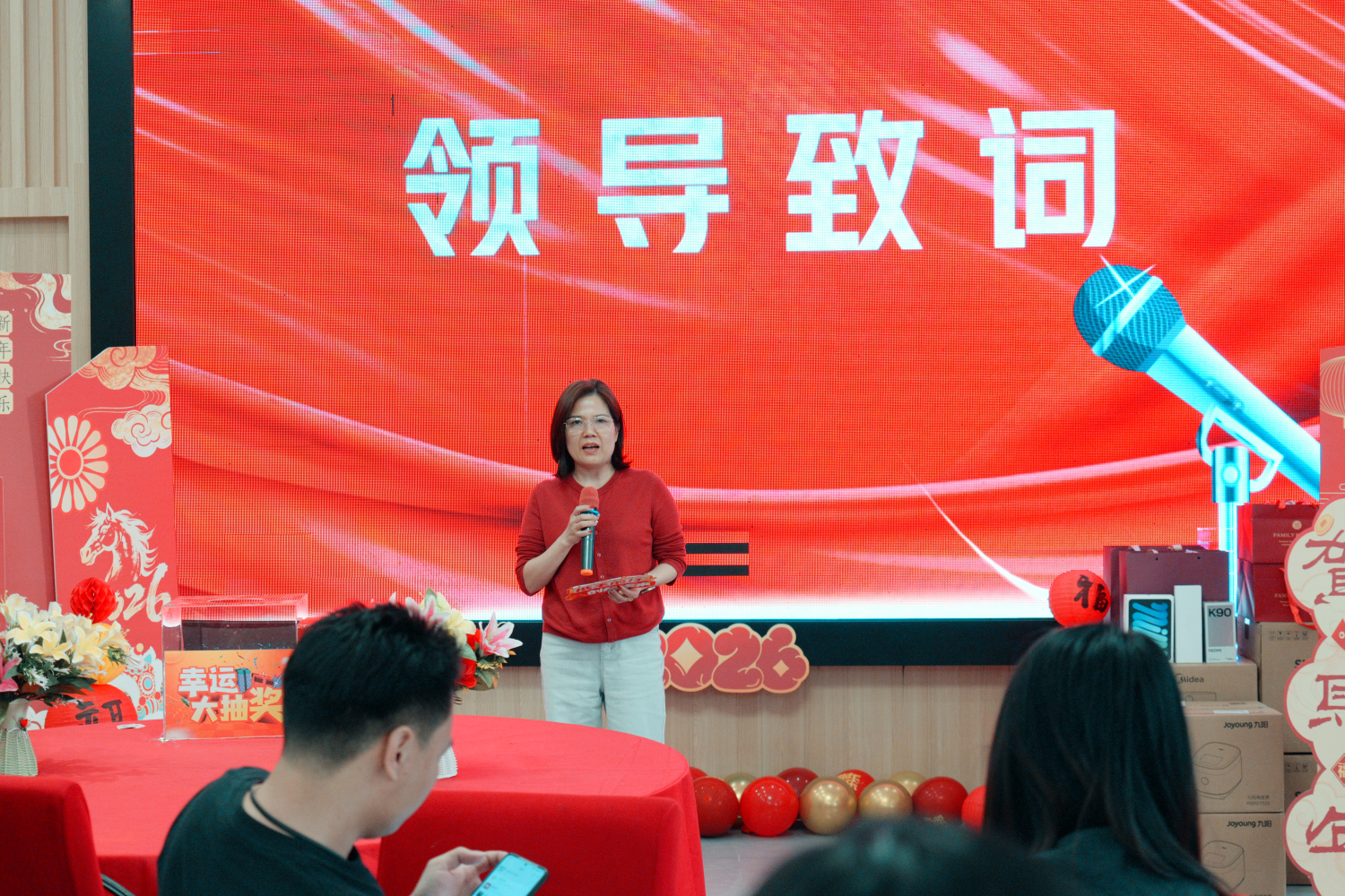 Grace, the leader, gave a speech.