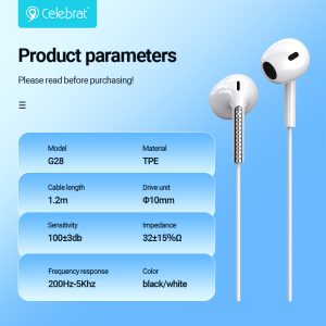 Celebrat G28 3.5mm HiFi Stereo Wired Earphones Product Parameters