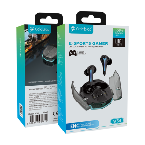 Celebrat W54 Black Bluetooth 5.3 Gaming Earbuds, 53ms Low Latency Wireless Headphones Packaging