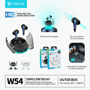 Hot-selling Celebrat W54 Bluetooth 5.3 Gaming Earbuds, 53ms Low Latency Wireless Headphones