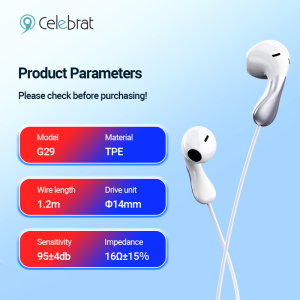 Celebrat G29 Wired Earphones with Mic, 14mm Driver & Deep Bass Product Parameters