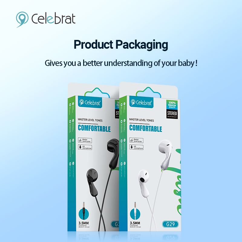 Celebrat G29 Wired Earphones with Mic, 14mm Driver & Deep Bass Product Packaging