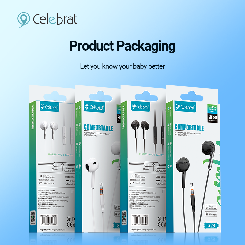 Celebrat G28 3.5mm HiFi Stereo Wired Earphones Product Packaging