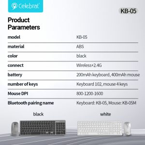 Celebrat KB-05 4-Device Wireless Keyboard & Mouse Product Parameters