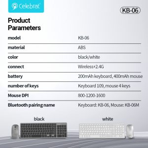 Celebrat KB-06 Wireless Silent Combo, 4-Device Switch Product Parameters