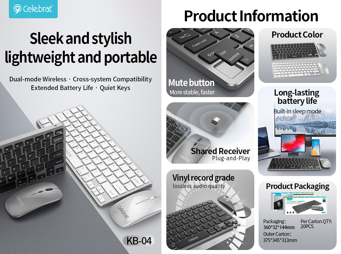 Hot-selling Celebrat KB-04 Silent Wireless Keyboard & Mouse Combo