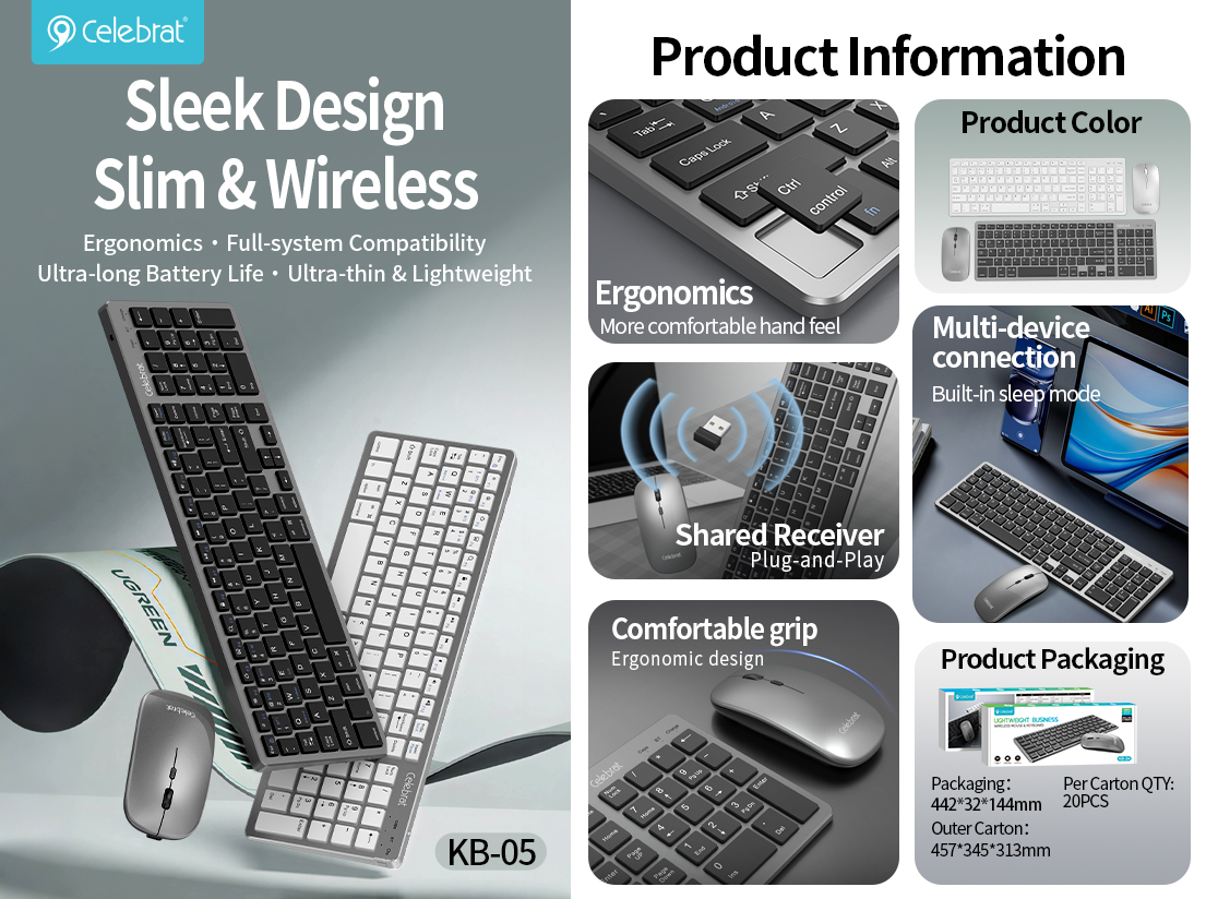 Celebrat KB-05 4-Device Wireless Keyboard & Mouse Selling Point