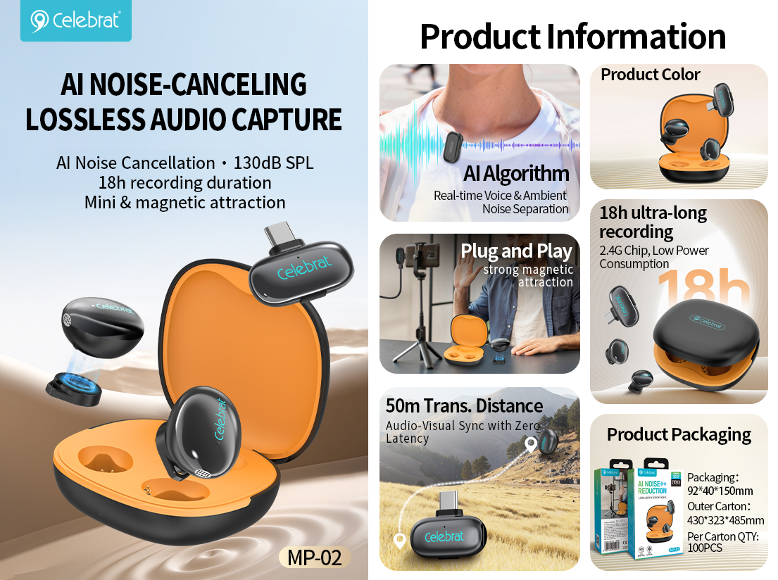 Celebrat MP-02 AI Noise-Canceling Lav Mic Selling Point