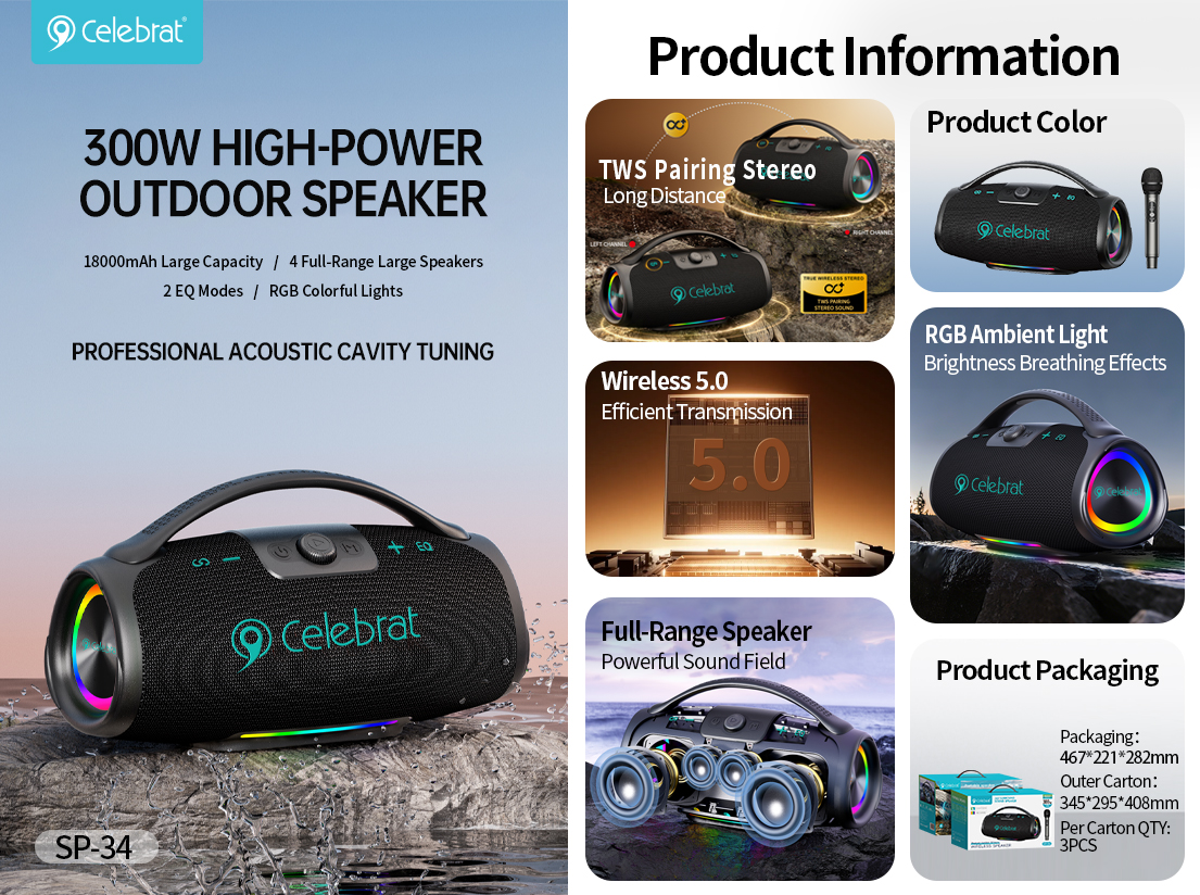 Hot-selling Wholesale Celebrat SP-34 300W Bluetooth Party Speaker