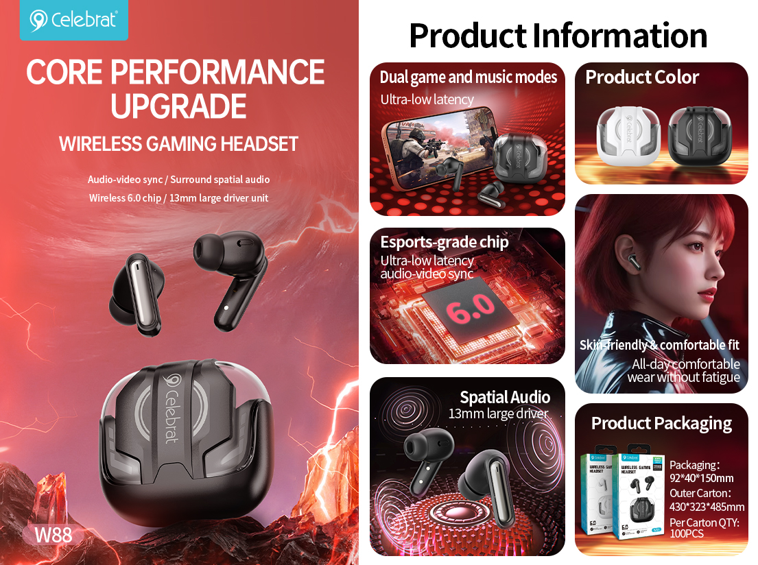 Celebrat W88 Low-Latency Gaming TWS Earbuds Selling Point