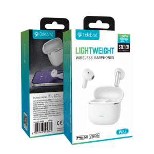 Celebrat W83 White TWS Earbuds – Bluetooth 6.0 Product Packaging