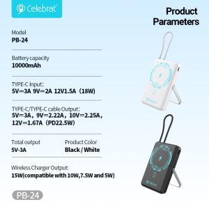Celebrat PB-24 22.5W MagSafe Power Bank For Wholesale Product Parameters