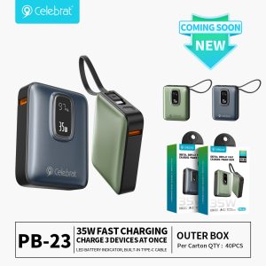 Celebrat PB-23 35W LED Power Bank with Type-C Cable for 3 Devices On-Sale