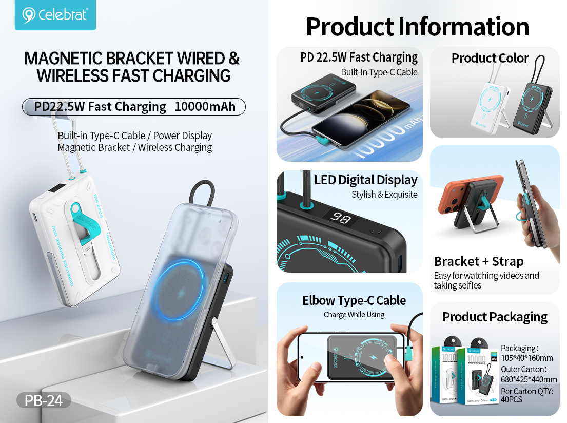 Celebrat PB-24 22.5W MagSafe Power Bank For Wholesale Product Information