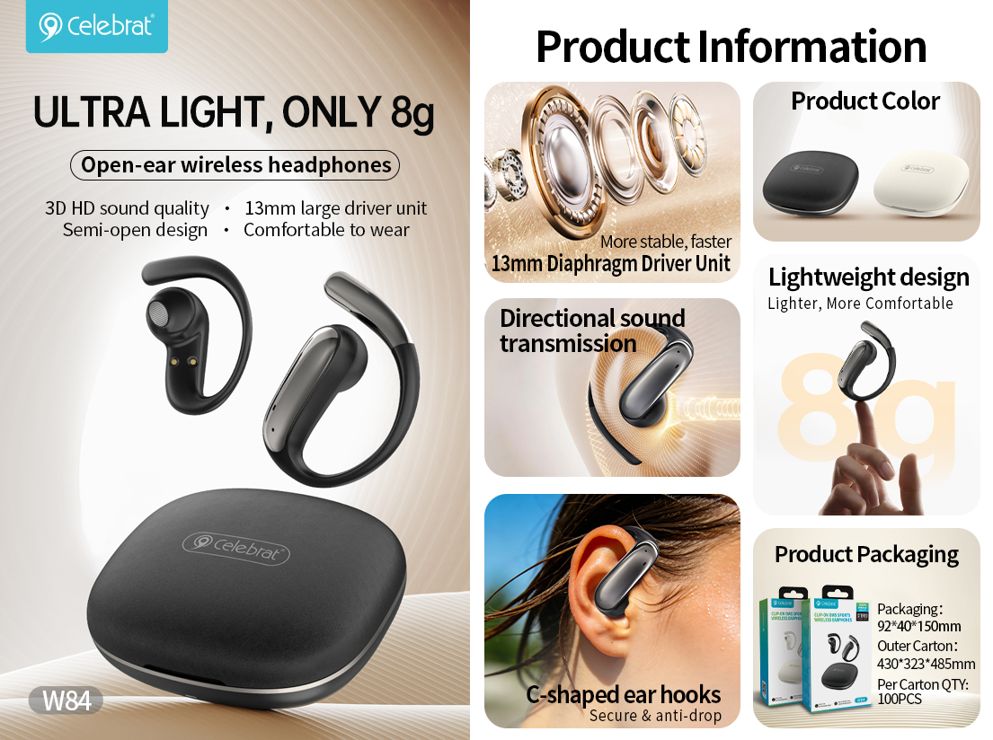 Celebrat W84 8g Open-Ear 3D Surround TWS Earbuds Selling Point