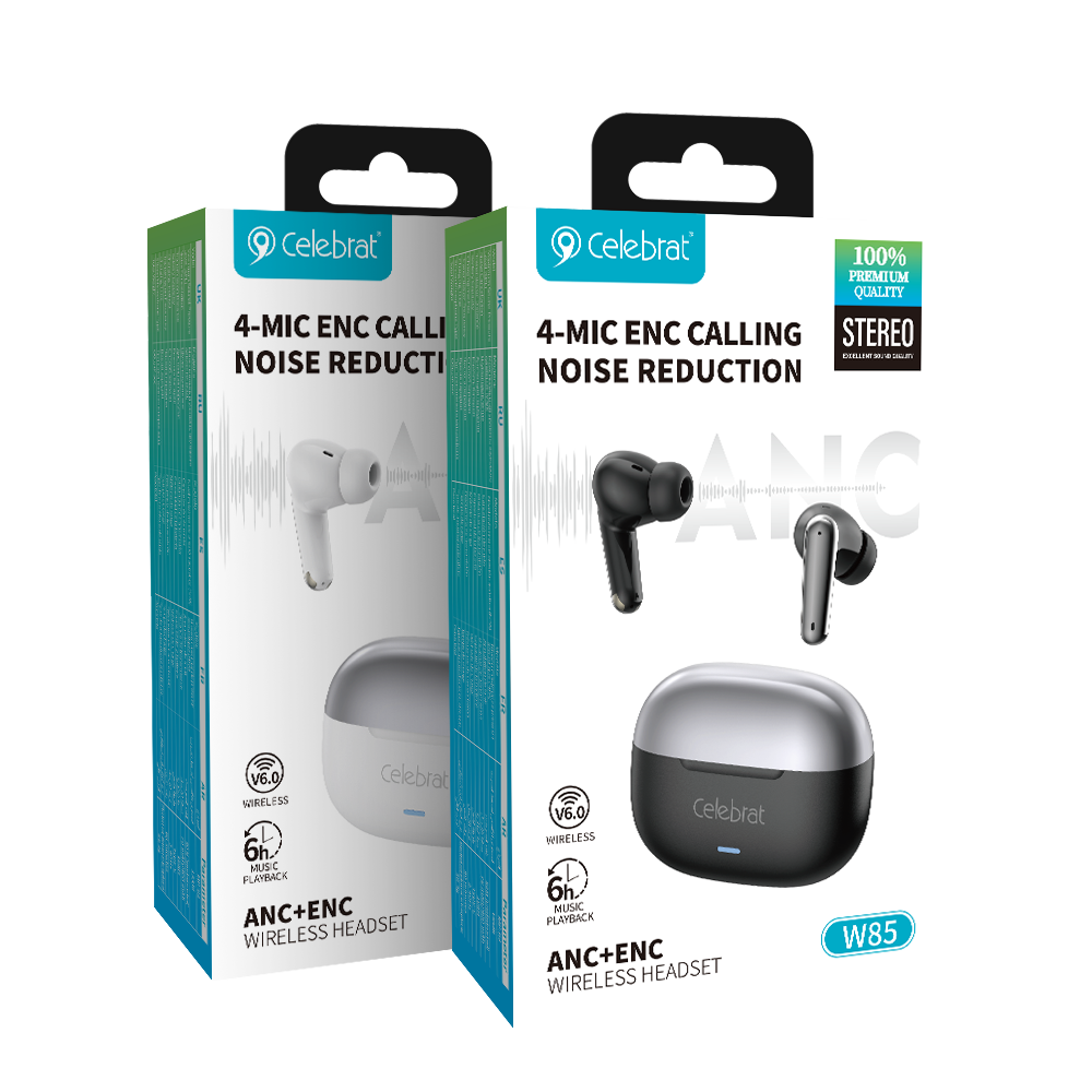 Celebrat W85 Hybrid ANC & ENC Earbuds Product Packaging