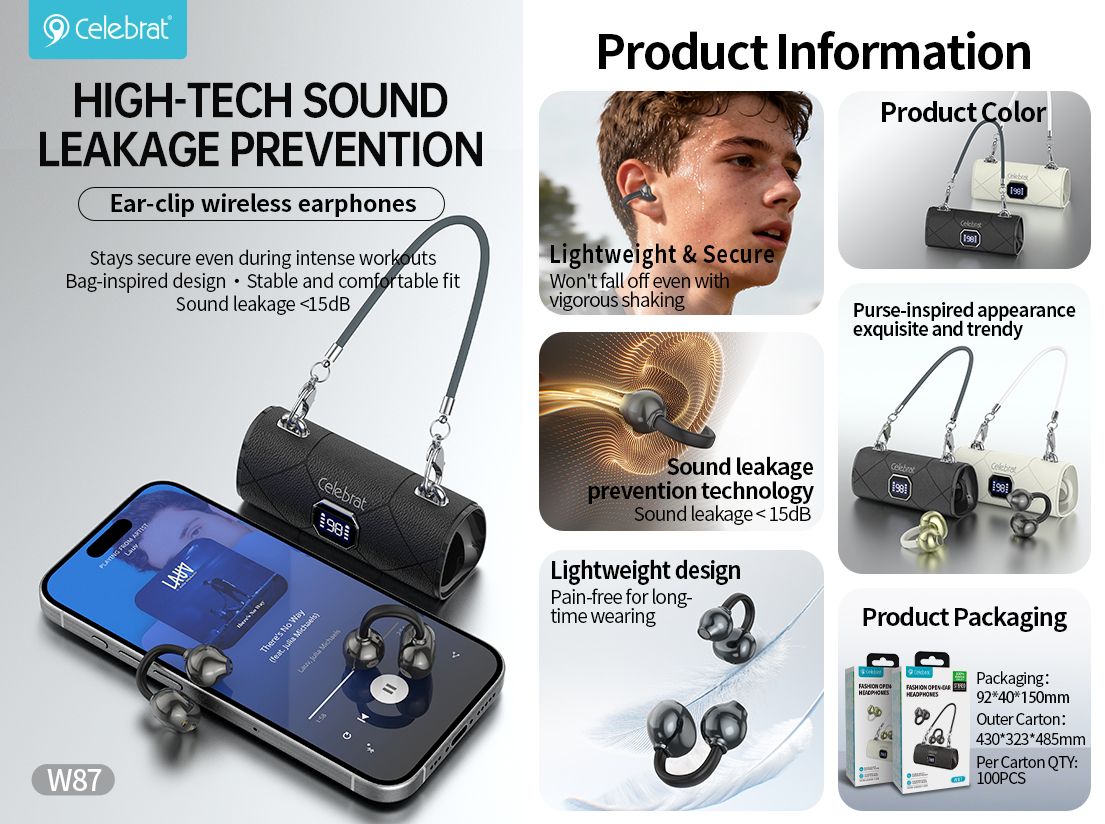Celebrat Wholesale W87 Low Leakage Open Ear Clip TWS Earbuds Selling Point