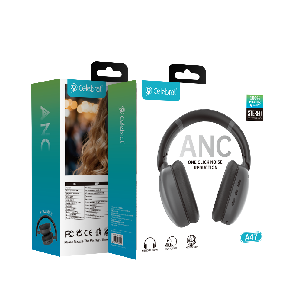 Celebrat A47 40mm Hi-Fi ANC Headphones Product Packaging