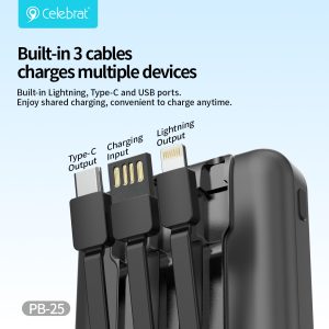 Built-in 3 cables charges multiple devices