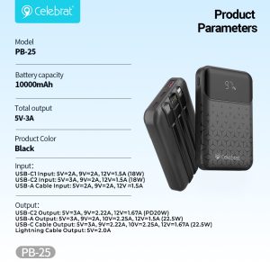 Celebrat PB-25 Power Bank Product Parameters