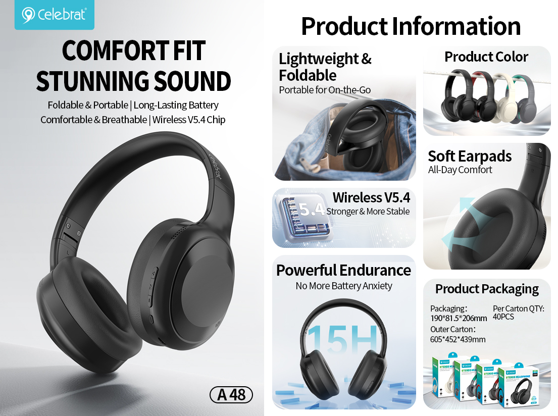 Celebrat A48 Foldable Headphones Product Information