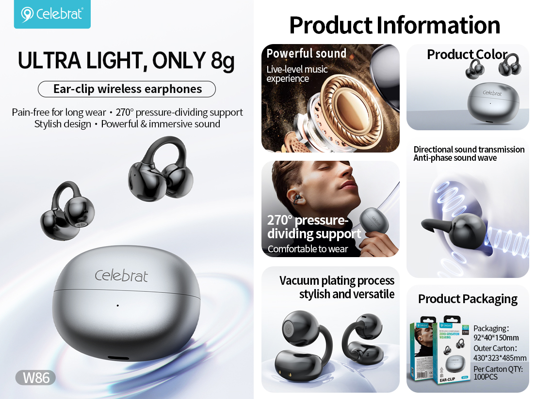 Celebrat W86 Painless Ear Clip TWS Product Information