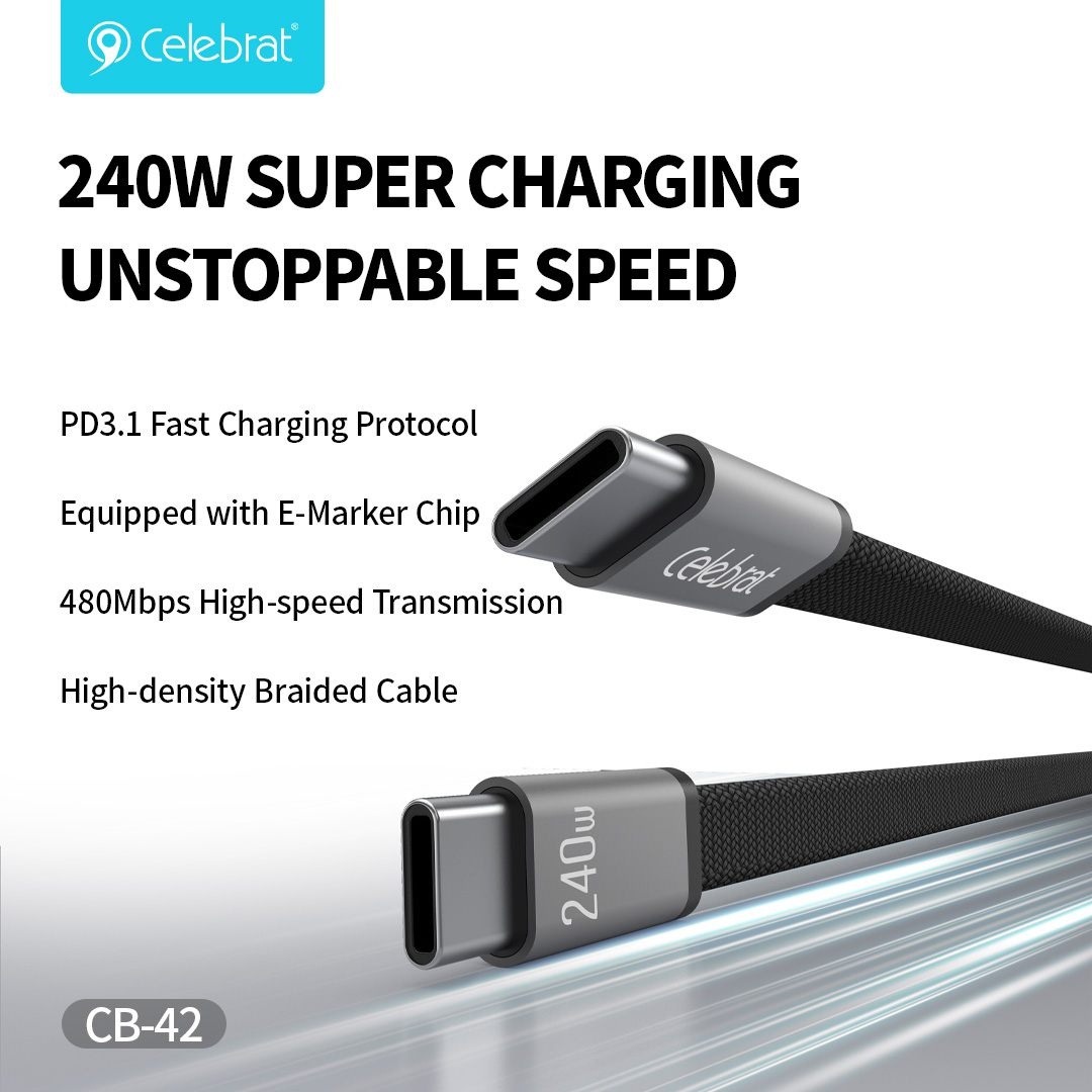 CB‑42 / CB‑43 Series 240W Fast‑Charge Braided USB‑C Cable (Type‑C to Type‑C) – Extreme Charging, Efficient Data Transfer